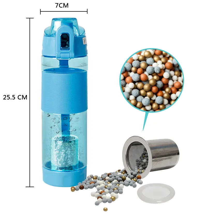 Sản Phẩm Mới BPA Free Nhựa Alkaline Hydrogen Thể Thao Chai Nước Với Thép Không Gỉ Lọc