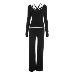 Viviblook Y25ST371 2025 New Street otoño mujer nuevo Color bloqueado cuello en V manga larga pantalones de pierna recta conjunto para mujer - Product Image 5