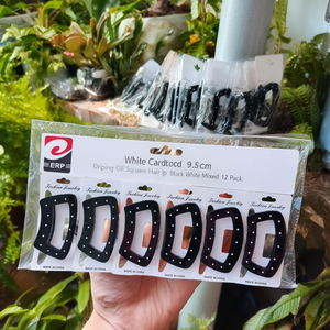 Confezione da 12 fermagli per capelli quadrati in cartoncino bianco da 9,5 cm con effetto goccia d'olio, bianco e nero misto - Product Image 3