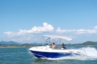 Bateau à grande vitesse avec évier, auvent bimini, coque en FRP en V profond, yacht sportif pour 8 personnes, idéal pour les fêtes en famille, les vacances et la pêche