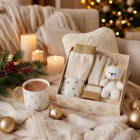 Coffret Cadeau de Noël pour le Bien-être avec Mug, Gants et Breloque Ours – Boîte Cadeau Chaude d'Hiver pour Faveurs de Fêtes