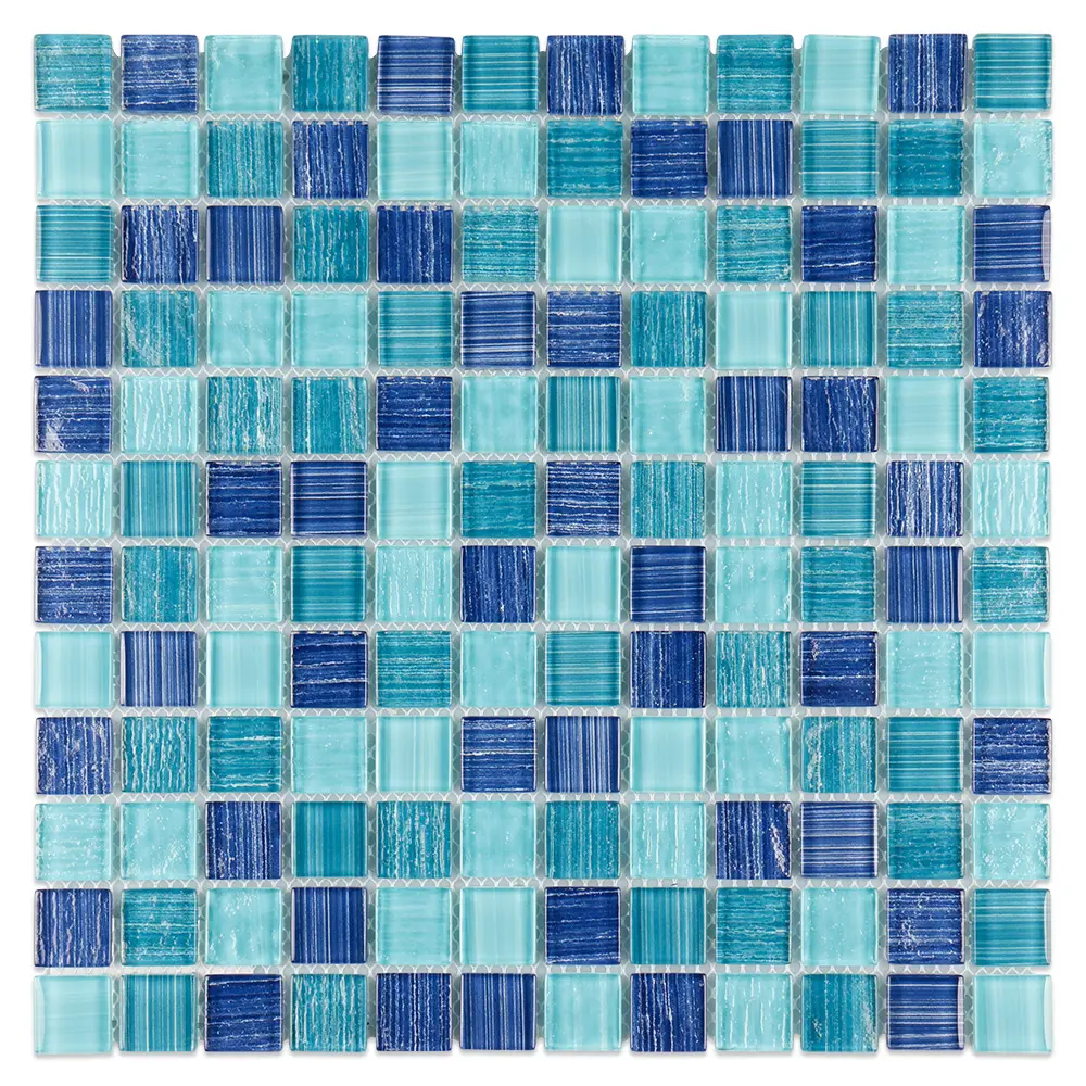 Nuevo producto azul verde pintura a mano piscina mosaico de vidrio azulejo