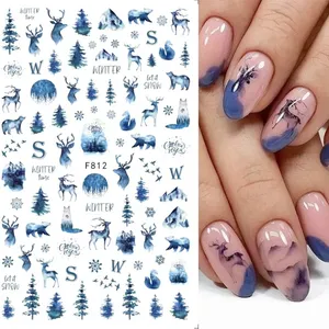 Синие рождественские наклейки для ногтей