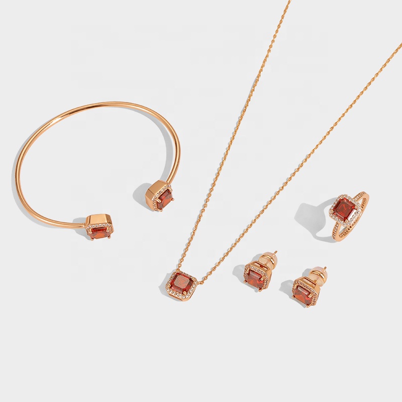 Custom rose gold red zircon jewelry set