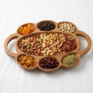Plateau de service ovale en bois de qualité supérieure avec six compartiments, design minimaliste fait main, idéal pour les fêtes, élément d'ameublement élégant pour la table. - Product Image 3
