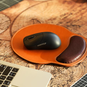 Tapis de souris en cuir fait main, épais, en cuir de vachette pleine fleur, avec repose-poignet, antidérapant, tanné végétal, OEM - Product Image 1