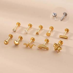 Gaby Labret sans Filetage à Pousser en Acier Inoxydable, Clou d'<span class=keywords><strong>Oreille</strong></span> <span class=keywords><strong>Tragus</strong></span> Hélix, Boucle d'<span class=keywords><strong>Oreille</strong></span> à Dos Plat, Perçage, Bijoux de Perçage en Gros - Product Image 1