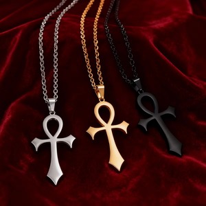 Collar de Acero Inoxidable con Colgante Cruz Ankh Egipcio Antiguo para Mujeres y Hombres, Amuleto de Oración Cristiana, Cadena de Joyería Metálica de Fe - Product Image 4