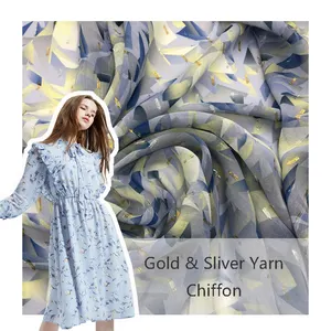 Custom 100% Polyester Printed Chiffon Beautiful Design Chiffon Fabric with Purl