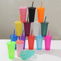 Gobelet réutilisable en plastique PP rigide de qualité alimentaire sans BPA, 710 ml, avec couvercle et paille, effet pailleté, pour boissons Venti