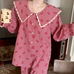 <span class=keywords><strong>Pigiama</strong></span> Cardigan da <span class=keywords><strong>Donna</strong></span> Primavera/Autunno Nuovo Stile con Fiocco <span class=keywords><strong>Rosso</strong></span> e Colletto Peter Pan a Quadri, Set Trendy a Maniche Lunghe per Casa - Product Image 3