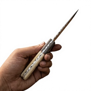 Couteau de camping à lame fixe Drop Point en acier Damas, manche en bois et os, 20 cm, couteau de survie extérieur DIY, dureté 58-60, garantie 3 ans - Product Image 3