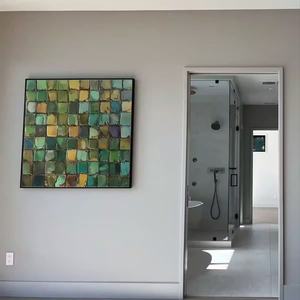 Peinture à l'huile abstraite originale en mosaïque d'émeraude, art mural carré texturé vert, peinture sur toile neutre pour la décoration du salon - Product Image 5