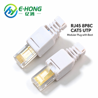 E-Hong RJ45 8P8C CAT5 UTP Modular Plug Strain Relief Boot Konektor PC/PVC Putih Transparan Perunggu Fosfor Berlapis Emas 100Mbps