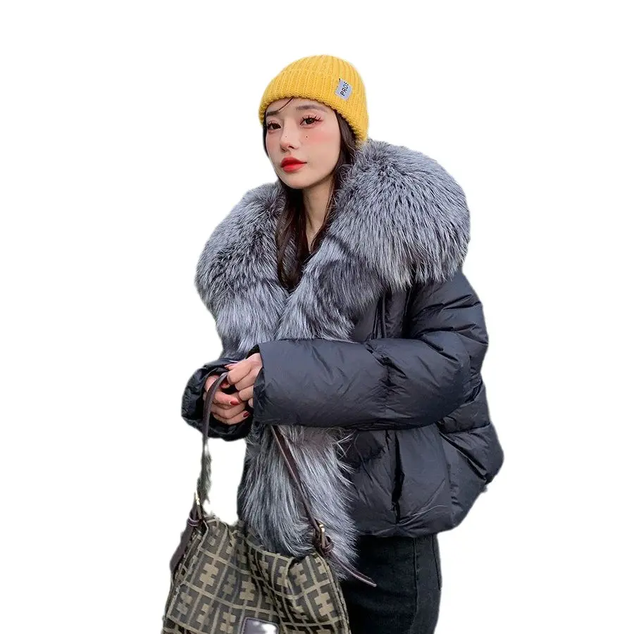 नई लक्जरी बड़ा असली लोमड़ी फर कॉलर बड़े आकार की महिलाओं ने कोट शीतकालीन जैकेट