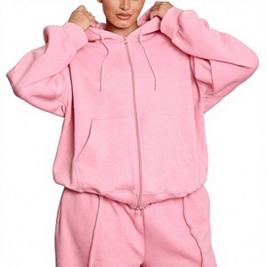 Ensemble sweat à capuche zippé et pantalon ample en jersey doux 280 GSM 100 % coton tricoté pour femme, personnalisable avec logo OEM, idéal pour la mode hivernale (vente en gros) - Product Image 2