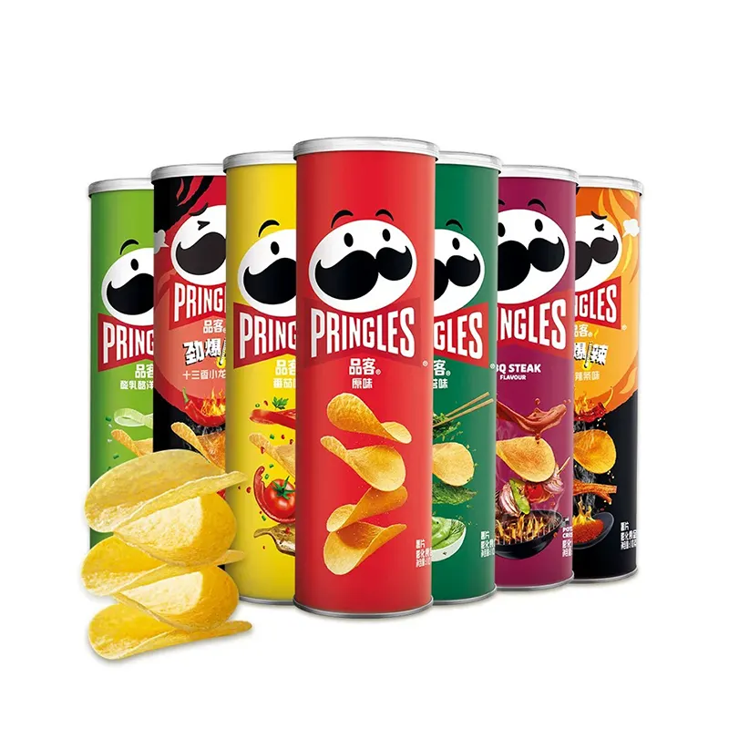 Penjualan terlaris 110g Crispy Pringle kaleng kentang makanan ringan eksotis berbagai rasa