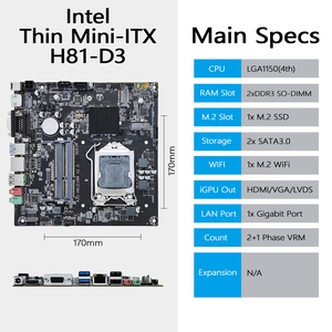 NUEVA Placa Base <span class=keywords><strong>H81</strong></span> Thin Mini-ITX Compatible con CPU <span class=keywords><strong>Intel</strong></span> de 4.ª Generación, 2x DDR3, Memoria de Doble Canal, NVMe NGFF M.2, SATA3.0, Placa Madre <span class=keywords><strong>H81</strong></span> ITX - Product Image 3