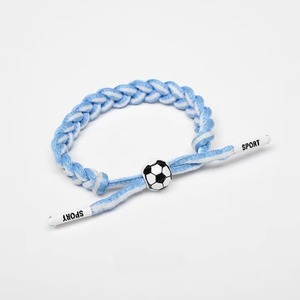 Sporty Hemp Rope Wrap <b>Bracelets</b> With Football Charm Unisex country flag color woven football <b>bracelet</b> - Product Image 1