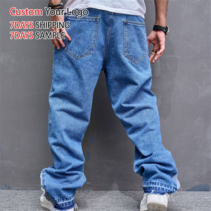 Wholesale High Quality Fashion <b>Light</b> Casual Wide Leg Denim Jeans Pants Custom Designer <b>Trouser</b> Straight Fit Baggy Men Jeans - Product Image 5