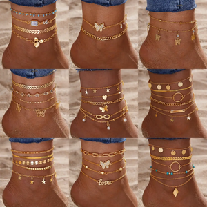 ZYO gelang kaki rantai untuk wanita, perhiasan gelang kaki Bohemia liontin bintang nanas baru, Set gelang kaki untuk Aksesori Wanita - Product Image 1