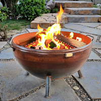 Table de foyer extérieur ronde en acier Corten moderne, très vendue, avec pieds et poignées, sans fumée et portable pour la cuisson et le barbecue en extérieur