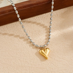 Heart-Shaped Gold Plated Steel <b>Bead</b> <b>Necklace</b> For Everyday Wear - Product Image 2