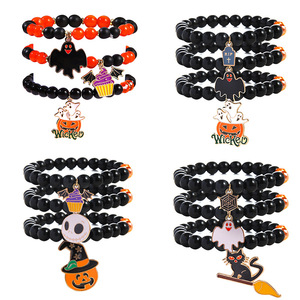 Halloween <b>Beaded</b> <b>Bracelet</b> Set Cartoon Pumpkin Candy Charm Party Jewelry Elastic Rope <b>Bracelets</b> for Women Kids - Product Image 4