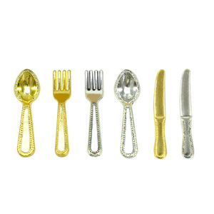 Abalorios de cubiertos pequeños chapados en plata antigua, con diseño de cuchara y tenedor, para decoración de mesa - Product Image 1