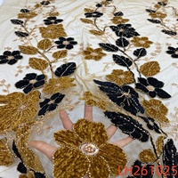 Tissu en dentelle de tulle perlé en velours français de luxe LH, broderie de haute qualité avec sequins pour robes de soirée femme, personnalisable OEM