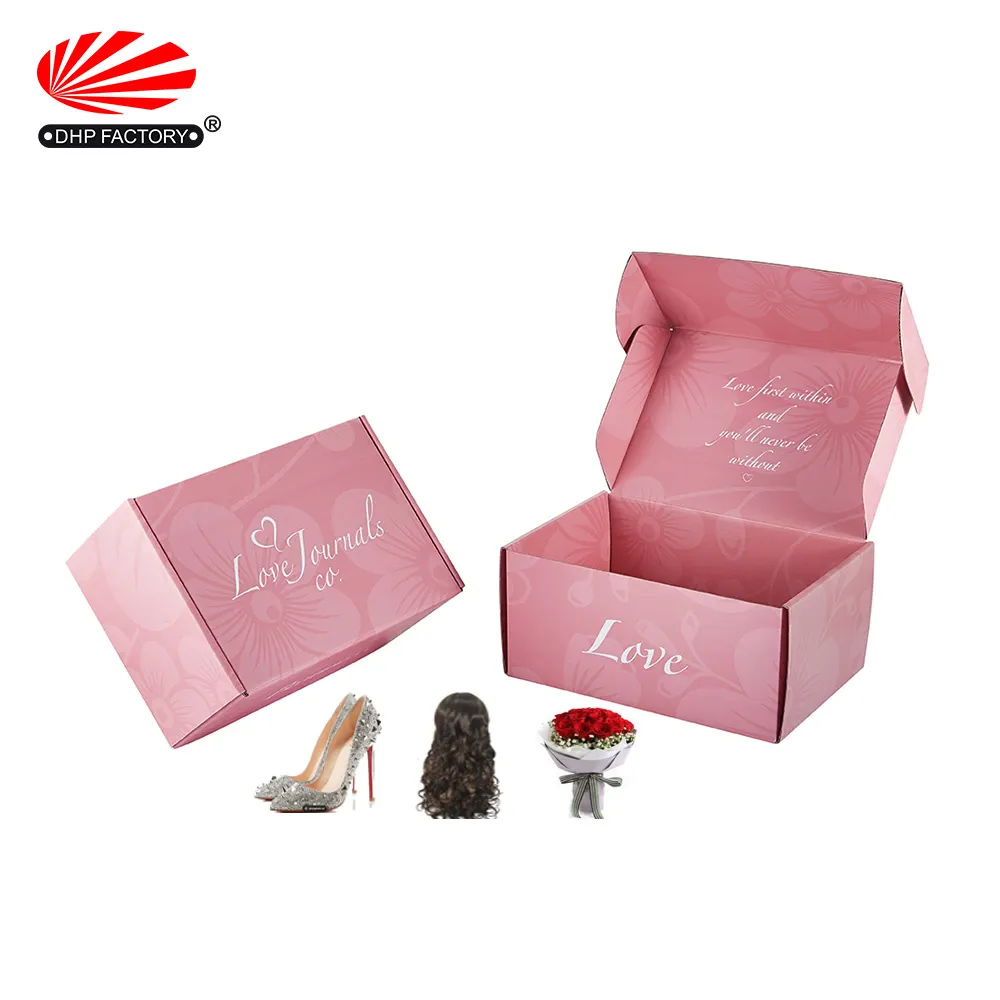 Custom E Flute Laminated Carton Pink Rose Clothing Packaging Box Shipping Corrugated Paper shoe cardboard & hat Gift Boxes