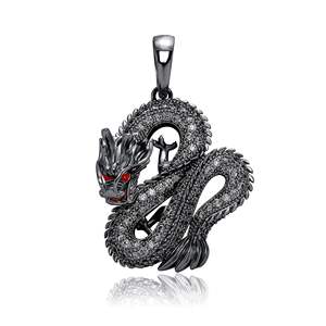 Feng Shui Dragon Buz Disari Kubik Zirkonya Hip Hop mode charme cadeau ile Cin Heykel Ejderha Kolye Kolye - Product Image 4