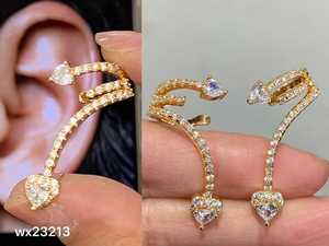 Boucles d'oreilles tendance pour femmes, plaquées or brillant, romantiques, AAA, autres pierres, cœur, design <span class=keywords><strong>grimpant</strong></span>, pour mariage, bijoux <span class=keywords><strong>de</strong></span> mariée - Product Image 2
