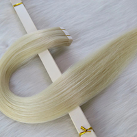 Cheveux humains de qualité supérieure, double trame, blond clair, texture russe, cuticules alignées, lisses et soyeux, en bandes adhésives