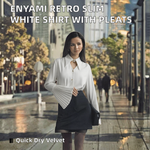 Blusa de Gasa Blanca para Mujer con Manga Trompeta, Puños Plisados, Cuello Camisero, Botones, Elegante, para Oficina, Corte Regular - Product Image 2