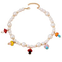 Collier de perles de verre Y2K pour femmes chaîne à maillons perlés en fausse perle avec breloques champignons bijoux funky d'été à la mode