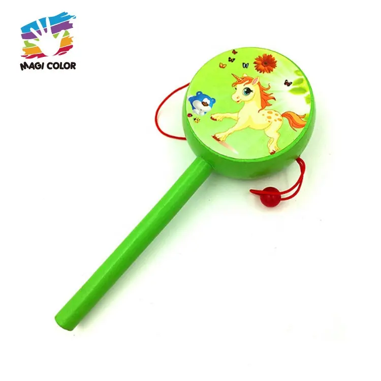 High quality musical toy wooden green drum rattle for children W07G014