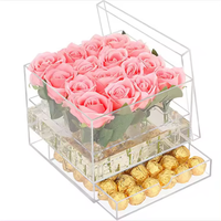 Nouveau Style personnalisé clair rectangulaire saint valentin cadeau Rose acrylique affichage boîte de rangement préservé fleur acrylique boîte avec couvercle