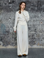 Ensemble décontracté deux pièces 100 % pure laine écologique pour femme : sweat à capuche avec cordon de serrage et pantalon large en maille côtelée, doux et chaud