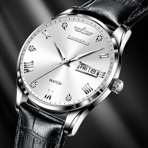 Montre pour homme tout-en-un avec double calendrier, bracelet en cuir, résistante à l'eau, lumineuse - Product Image 2