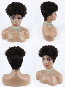 1BT27 <span class=keywords><strong>Blonde</strong></span> Highlight Afro Curly Bob Perruques pour les femmes noires Short Pixie Cut Perruque avec Bangs No Lace Machine Made Perruques de cheveux humains - Product Image 5
