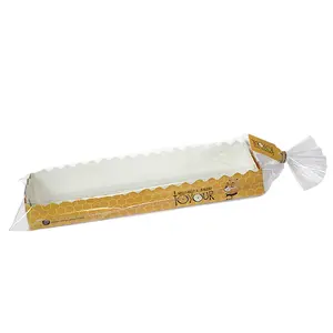 Packaging Boxes Custom Long Bread Cake Waffles Disposable Food Art Paper Cake Tray Cake Slice Display Box Recyclable Accept