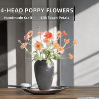 Promo! Bunga Poppy Buatan Tangan 4 Tangkai Warna Putih Oranye Pink, Bunga Poppy Sutra Artifisial untuk Dekorasi Halloween dan Rangkaian Bunga Rumah