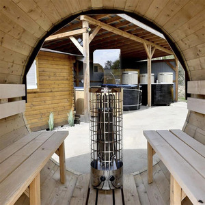 Moderne 3-Personen Redwood Barrel Sauna Großhandels preis Mit <span class=keywords><strong>Bluetooth</strong></span> Audio Spire Dach Glastür Konstruierte Red Cedar Pine - Product Image 6