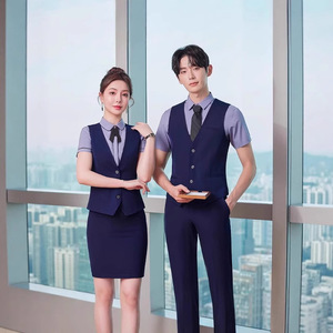 Female Bar KTV Uniform Vest Short Sleeve Slim Fit Polyester Cotton Workwear For Receptionist Cashier Waitress Male Version - Product Image 1