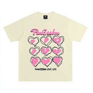 Camiseta Pawcee para Hombre, Corte Holgado, Cuello Redondo Informal, Diseño Geométrico de Corazón, Lavable a Máquina, Unisex, Conjunto para Pareja - Product Image 1