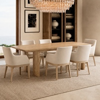 Ensemble de table à manger rectangulaire extensible en chêne minimaliste bio avec pieds en dalle et chaises en lin pour hôtels de charme et résidences