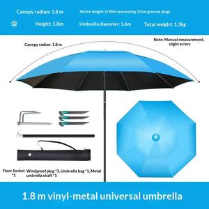 Parapluie de pêche individuel d'extérieur avec baleines en fibre de verre, poignée métallique, conception pliable en quatre sections, protection solaire et pluie, revêtement noir - Product Image 6
