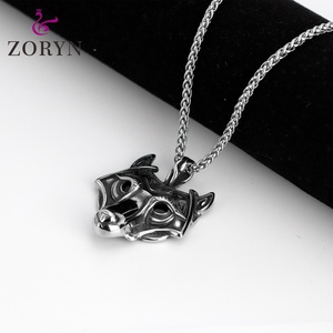 Collares con Colgante de Calavera Vaquera de Acero Inoxidable, Collares de Moda con Doble Pistola, Estilo Punk Gótico Vintage, de Acero de Titanio para Hombre - Product Image 5