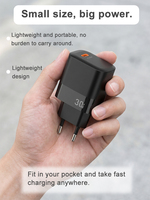 Cargador Rápido de 30W PD QC2.0 con Enchufe Europeo Tipo-C, Cargador de Pared Compacto de Viaje, Adaptador de Corriente USB de Carga Rápida para Dispositivos Móviles, 5V 9V 12V